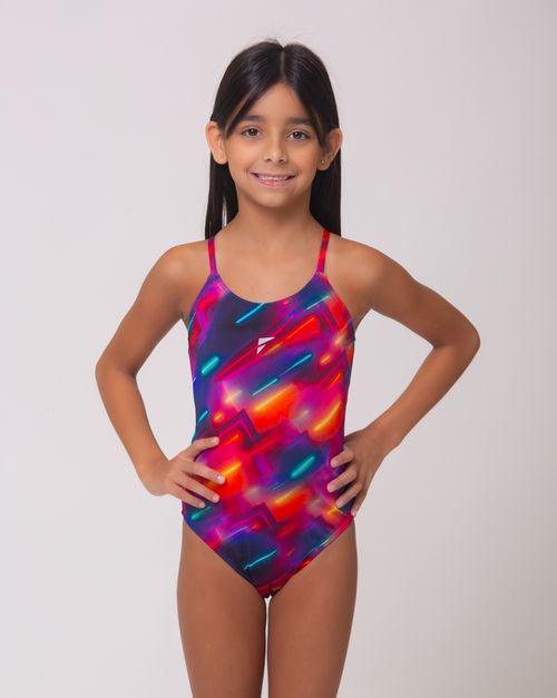 Maiô de natação infantil Slim alças finas em V - E-Neon