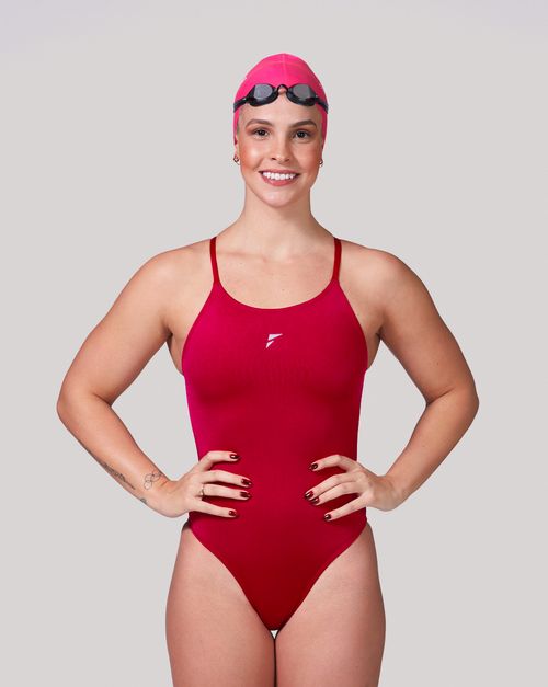 Maiô de Natação Sol Alças finas em V - Vermelho