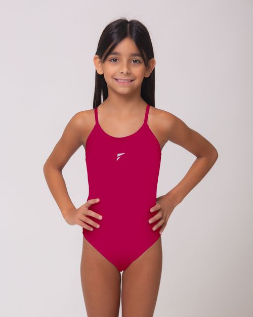 Maiô de natação infantil Slim alças finas em V - Rosa