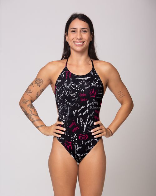 Maiô de natação Bela alças em X - Fabiola Pink