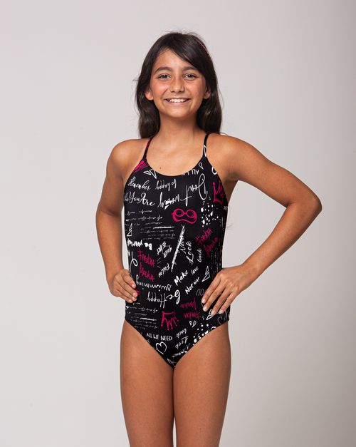 Maiô de natação infantil Slim alças finas em V - Fabiola Pink