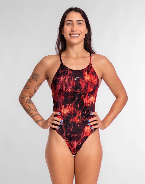 Maiô de Natação Sol Alças Finas em V - Chamas